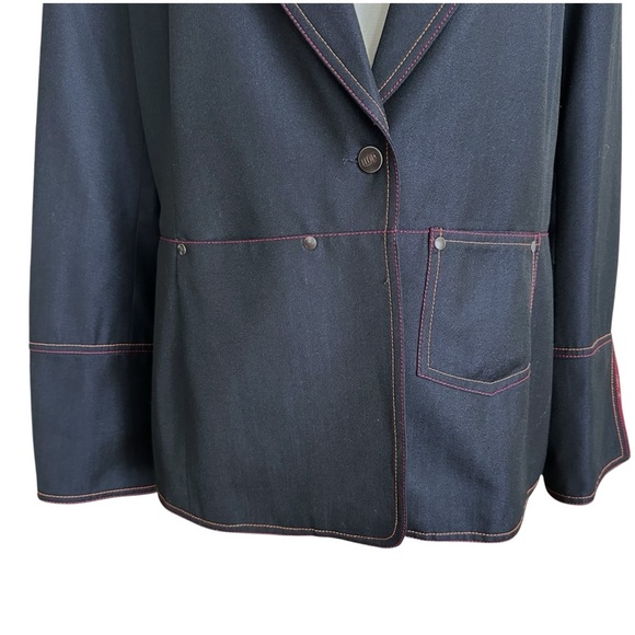 ALAIN MANOUKIAN Paris Western Denim Blazer Red Orange Stitch Wool Blend Size 14 - Picture 5 of 16